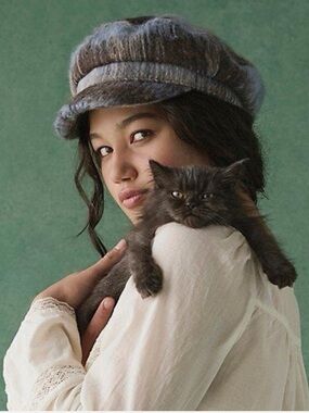 Free people Blue and brown Fuzzy Knit Newsboy Cap